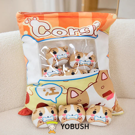 Cartoon Ramen Puff Cookie Bag Bubble Tea Plush Pillow Stuffed Kawaii Animals Axolotl Yellow Duck Bat Bunny Small Balls Candy Bag