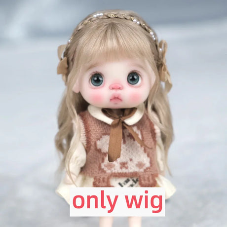 Doll Wig Bangs Ponytail Curly Soft Mohair Wig Suitable for Ob11, 1/12bjd, 1/8BJD Doll Wig Doll Accessories