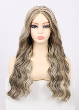 Kalyss Synthetic 18 Inches Ombre Blonde Curly Wavy Wigs Middle Part Body Wave Wig Full Machine Made Wig for Black White Women