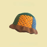 Korean Hand knit Crochet Bucket Hats Spring Summer Soft Straw Sun Hat Women Bucket Hats Plaid Designer Bob Fisherman Cap