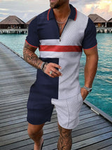 Hawaii Men 2pcs sets 3D print Zipper Polo Shirt Short Sleeve Shirt+Shorts Casual Fashion New Zip-Up Unisex 2PCS Sweatshirt