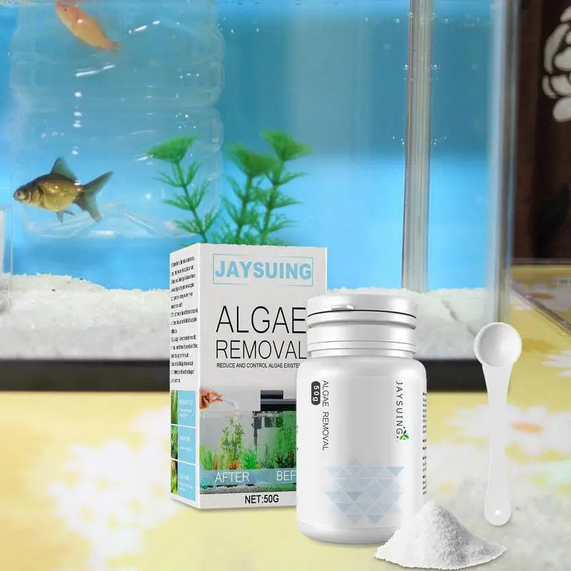 50g Fish Tank Cleaning Powder Algae Removal Agent Spoon Tank Moss Remover Aquarium Cleaning Powder Sludge Destroyer Pond Cleaner