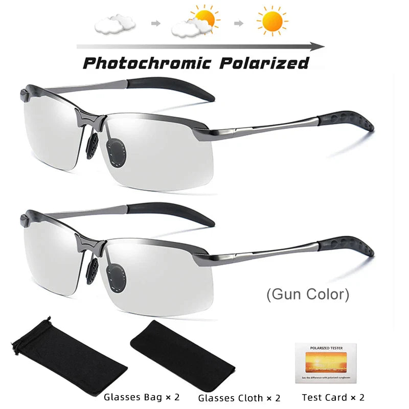 2PCS Photochromic Sunglasses Men Driving Chameleon Glasses Polarized Male Day Night Vision Driving Change Color Sun Glasses UV