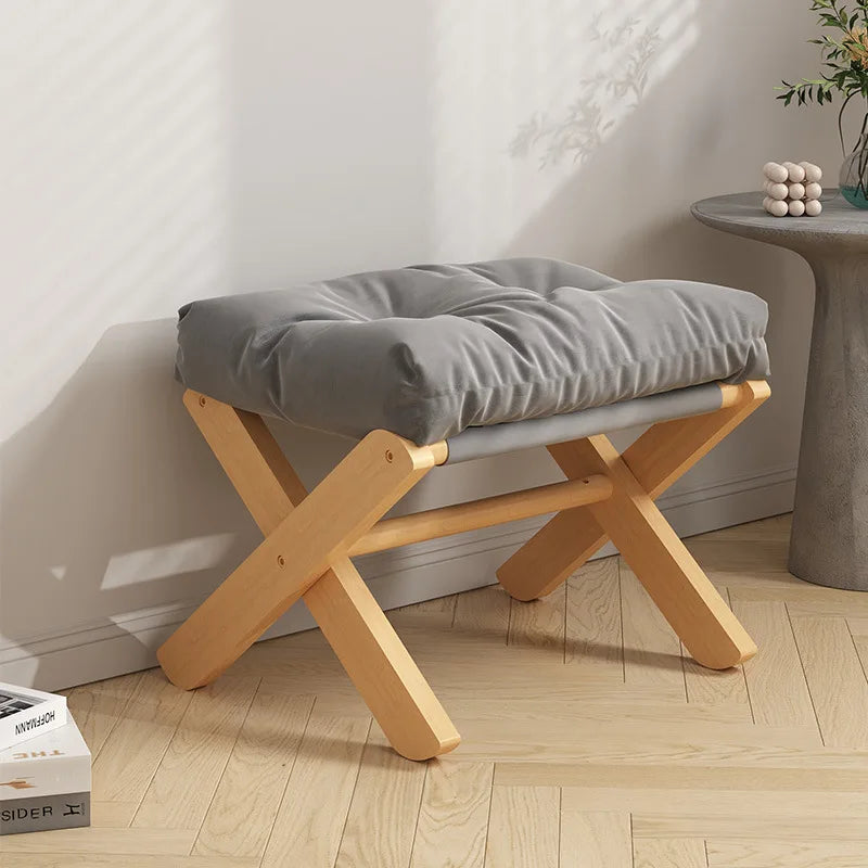 Household Foldable Solid Wood Low Stool Living Room Sofa Stool Bench Foot Stool Balcony Tatami Stool Door Shoe Stool