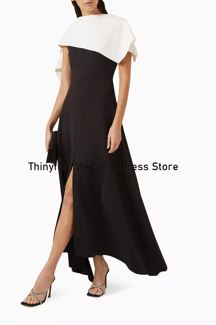 Thinyfull Black/White A-line Arab Prom Dresses Sleeveless Evening Party Gown Split Dubai Outfit Formal Occasion Dress