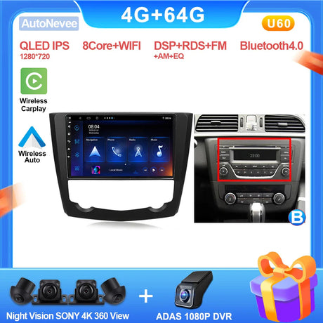 9 Inch Carplay Android Radio For RENAULT KADJAR 2015 - 2019 Intelligent System 8 core Multimedia Player Touch Screen 5G Display