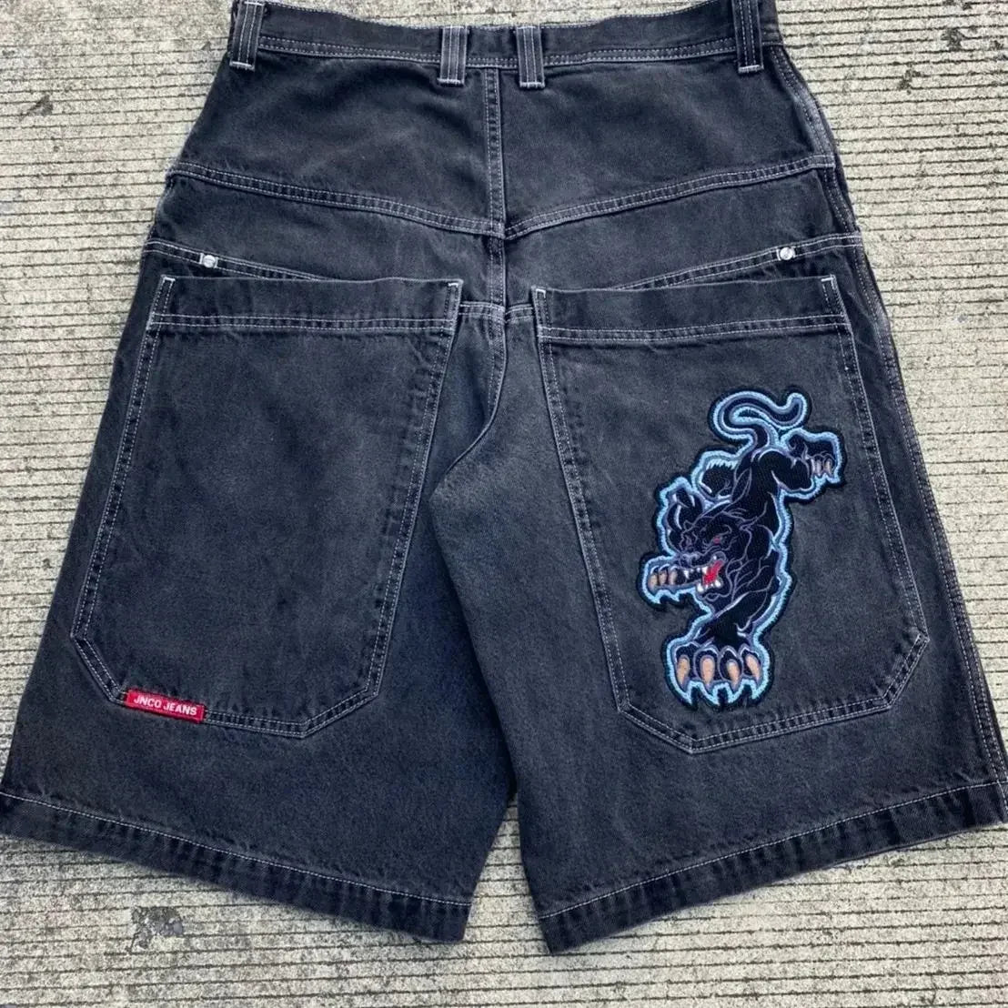 Y2K Hip Hop JNCO baggy jeans Denim Shorts vintage pattern Men Women Summer New Harajuku Gothic Men Basketball Shorts Streetwear