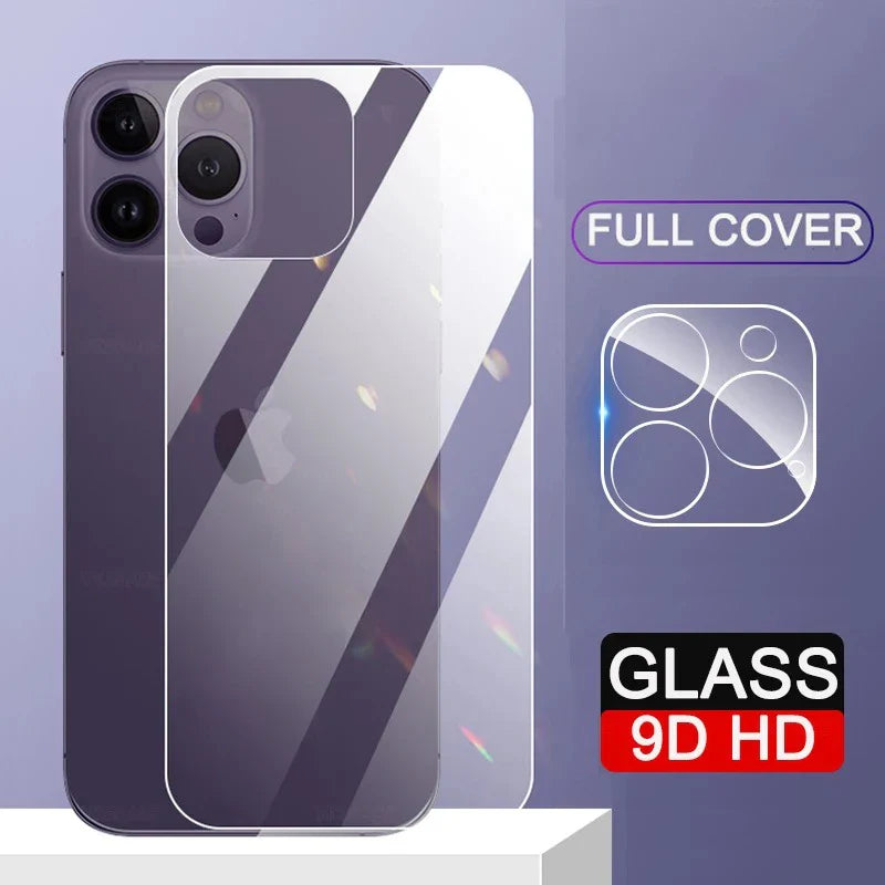 2 in 1 Rear Back 9H Tempered Glass + 3D Len Glass For iPhone 12 Pro Max 13 Mini 14 Plus Transparent Screen Protector Film