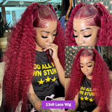 250% Brazilian 99J Burgundy 13x4 Deep Wave Frontal Wig Human Hair 30 inch Red Colored Curly 13x6 HD Lace Front Wigs For Women