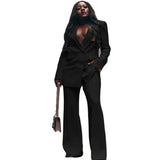 Women's Suit Double Breasted Jacket Yellow 2 Piece Loose Blazer Pants Lady Business Workwear Pants Set