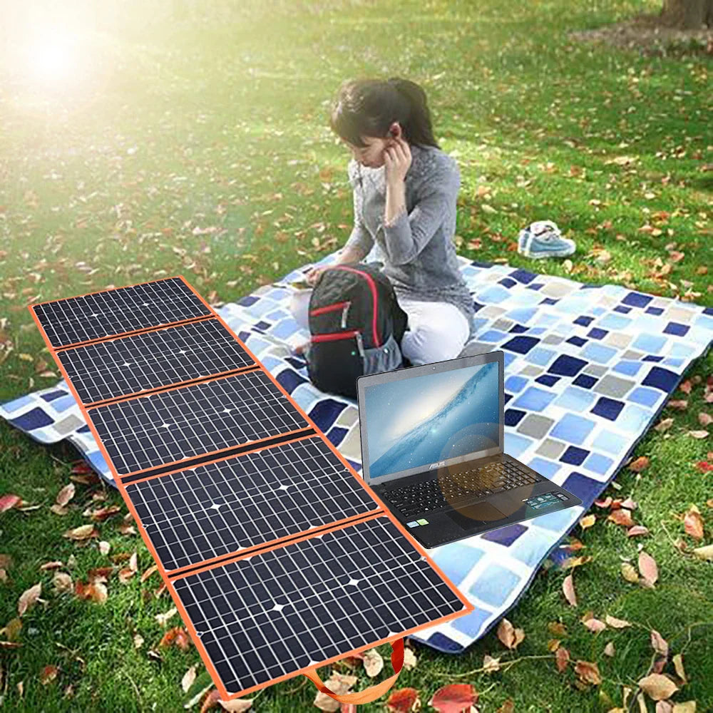 100w Foldable solar panel portable solar charger 12v battery power station 5v usb mobile phone power bank laptop camper hiking