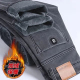 Autumn and Winter Plush Wool Korean Fashion Men Skinny Jeans Men Brushed Denim Fleece Slim Keep Warm Thick Pants Trousers Jeans