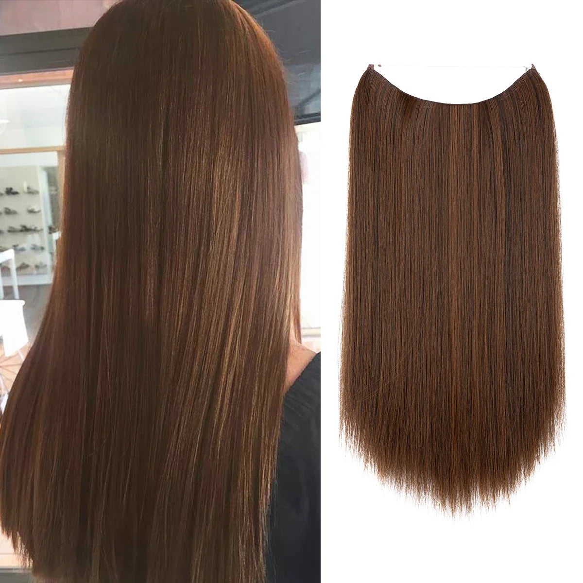 Synthetic Hair Extension No Clip Natural Hair Piece Ombre Fake False One Piece Straight Hairpiece Blonde For Women