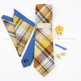 5 PCS Luxury Cotton Patchwork 7cm Tie Set Brooch Pin Clip Hankie Cufflink Men Party Daily Striped Floral Cravat Gift Accessory