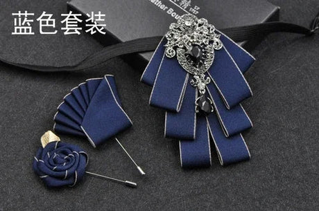 Luxury Black Rhinestone Bow Tie British High-end Men's Boy Business Wedding Suit Shirt Collar Flowers Sets Handmade Jewelry Gift