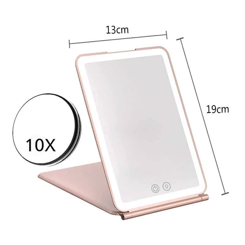 Led  Make Up Mirror With Light  Tool Portable Foldable Travel Desk Vanity Table Bath Bedroom Makeup Tools Lighted Makeup Mirrors