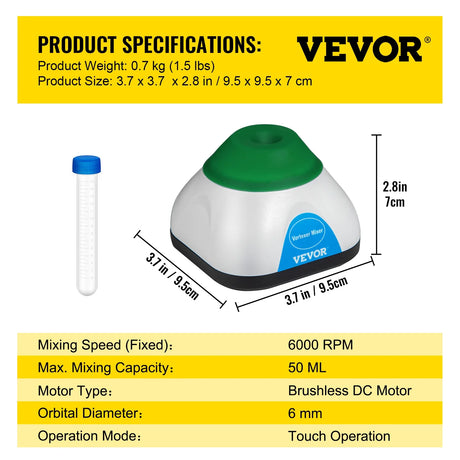 VEVOR Lab Mini Vortex Mixer 3000/6000 RPM Fixed Speed Shaker 50ML Laboratory Equipment Use for Test Tube Tattoo Ink Nail Polish