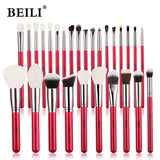 BEILI Red Eye Makeup Brushes Set Professional Natural hair Eyeshadow Foundation Powder Blush highlighter Brush Kit Make Up Tool