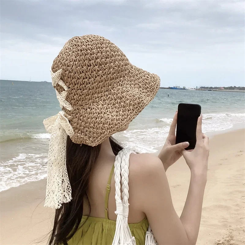 Women's Large Brim Straw Beach Hats Girl Cap Breathable Sunscreen Uv Protection Ladies Sun Visor Female Big Brim Straw Empty