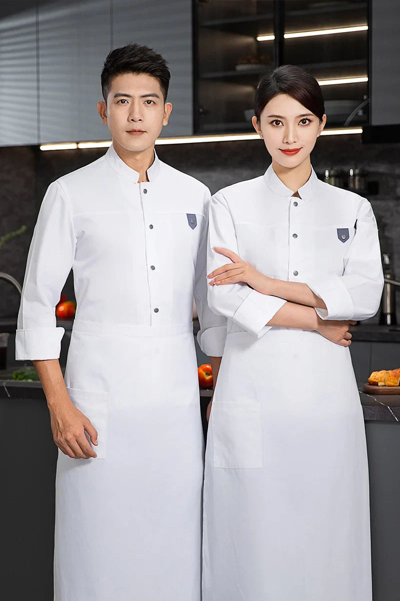 grey Chef uniform Long Sleeve chef jacket Cook Coat Chef T-shirt Baker Work Uniform Waiter Restaurant Hotel Clothes women Logo