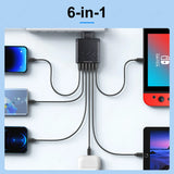 USLION 6 In 1 USB Charger QC3.0 Fast Charging Quick Charger QC3.0 For Samsung Xiaomi poco Mobile Phone Travel Adapter EU KR Plug