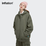 INFLATION Casual Zip Up Hoodies Men Winter Thick Fleece Sweat Jacket Unisex Matching Hooded Sweatshirt Couple