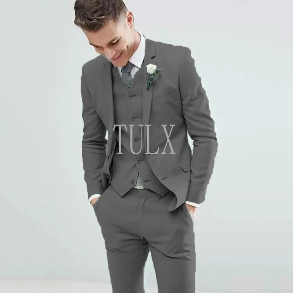 Light Green Men Suits Wedding Tuxedos Notched Lapel Fashion Groom Formal Wear Slim Fit Blazer Jacket+Pant+Vest Costume Homme