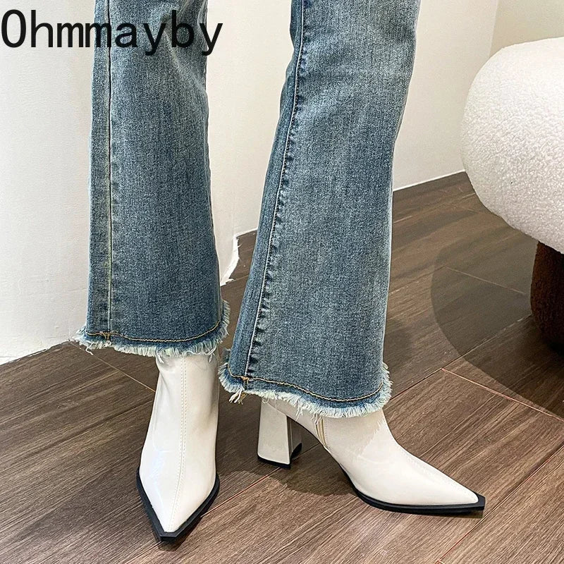 Winter Designer Ankle Boots Fashion Back Zippers Pointed Toe Ladies Elegant Short Plush Short Boots High Heel Women's Footwear