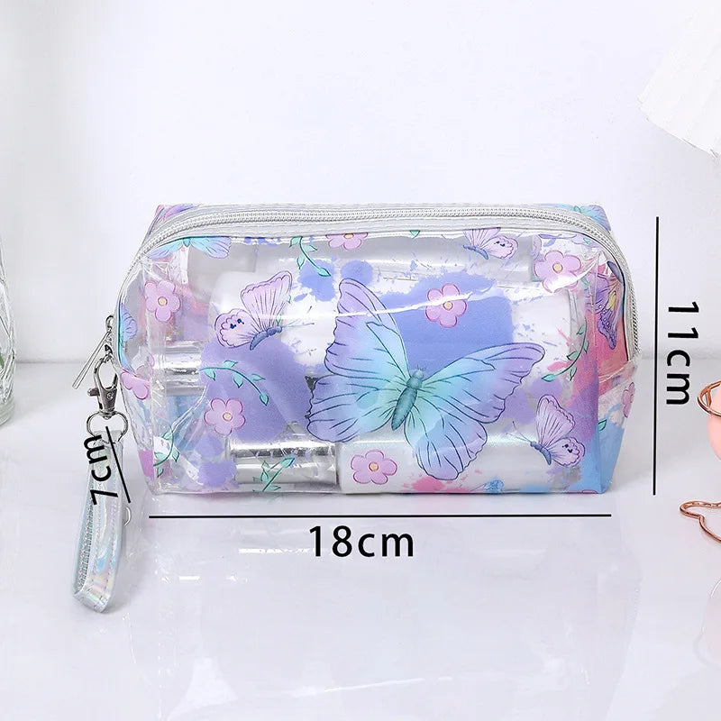 Strawberry Butterfly Fruit Print Clear Makeup Bag Fashion Transparent Travel Fashion Wash Storage Bags Women PVC Cosmetic Bag