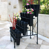 Flower Display Stand with 16pcs Plastic Buckets for Fresh Flowers Heavy Duty Garden Cart Moving Flower Bucket Stand with Wheels.