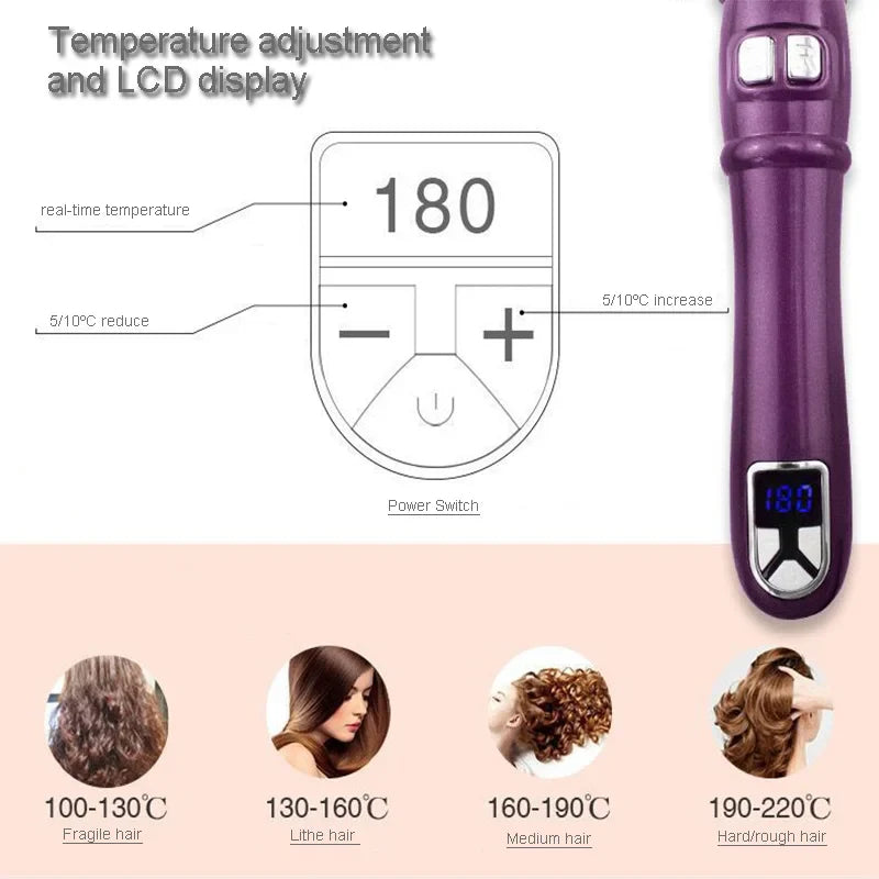 Professional Auto Rotation Electric Hair Curling Iron LCD Temperature Adjustable Fast Heating Waving Hair Styling Wand Appliance