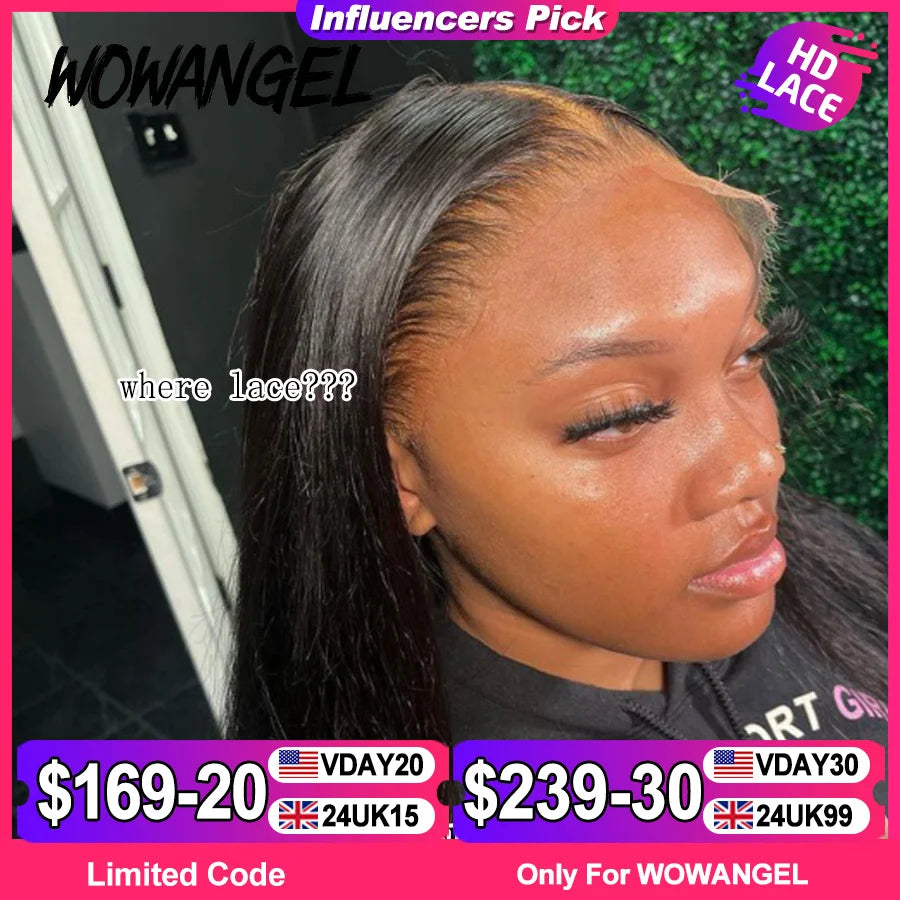 Wow Angel HD Full Frontal Wigs 36inch Straight Melt Skins 13x6 HD Lace Front Human Hair Wigs Virgin Hair Pre Plucked Glueless