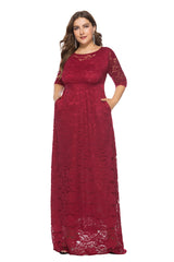 Plus Size Elegant Slight Stretch Bridesmaid Party Evening Maxi Long Dress With Pocket For Women