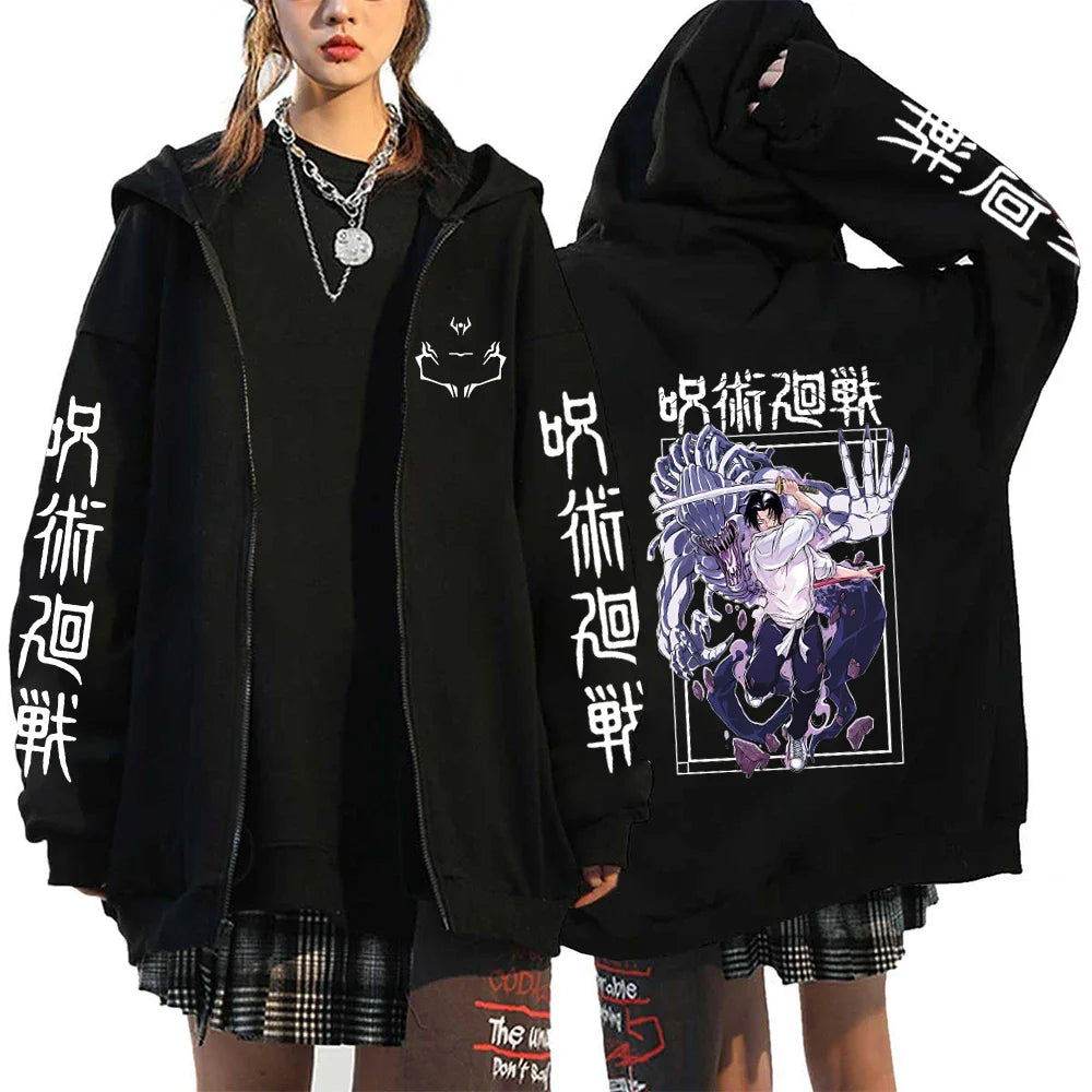 Autumn Zip Up Jacket Anime Jujutsu Kaisen Zip Plus Size Hoodie Streetwear Men Women Sweatshirts Harajuku Unisex Casual Clothing