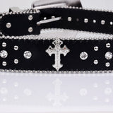 Black Cross Rivet Belt Engraved Buckle Rhinestone Decor PU Belt Hip Hop Jeans Pants Belt Punk Western Cowboy Cowgirl Belts 246