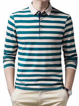 Cotton Spring And Autumn New Business Leisure Lapel Long Sleeve Stripe Contrast Youth T-shirt  5605