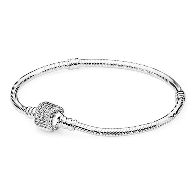 New 925 Sterling Silver High Quality Womens Bangle Classic Bucket Clasp Bracelet Fit Original Charm Bead Pendant Jewelry DIY