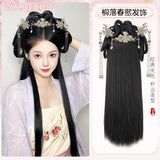 Hanfu Cosplay Wigs Women Black Anime Ancient Chinese Hanfu Wigs Headgear Accessories Hanfu Long Straight Wigs Black Wig Headband