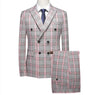 Red Striped Plaid Suit 2 Piece Men's Wedding Party Dress Set Stylish Slim Fit Jacket with Pants Gray Purple Blazer and Trousers