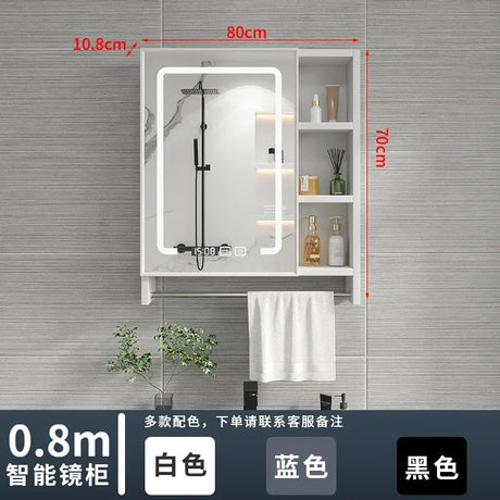 Italian Aluminum Alloy Smart Bathroom Mirror Cabinets Luxury Home Furniture Locker Wall-mounted Makeup Mirror with Storage Shelf