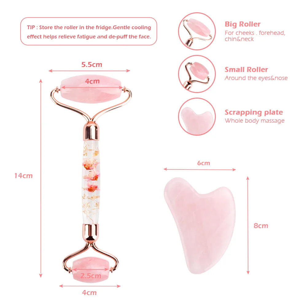 Natural Jade Roller Gua Sha Set Massager for Face Gouache Scraper Roller Set Facial Skin Care Beauty Health Massage Tools