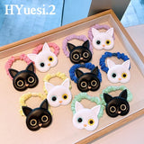 Cartoon Black White Cat Charms Hair Ties Kids Girls Cute Elastic Ponytail Holder Rubber Band Women Hairband Summer Headwear