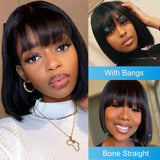 Brazilian Human Hair Wig with Bangs Remy Straight Hair Bob Wigs Full Machine Made Wig for Women 8-16 Inches No Lace Bob Wigs