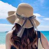 Summer Sun Hat for Women Beach Hat Women Flat Top Ribbon Bowknot Elegant Luxury Straw Women Summer Hats