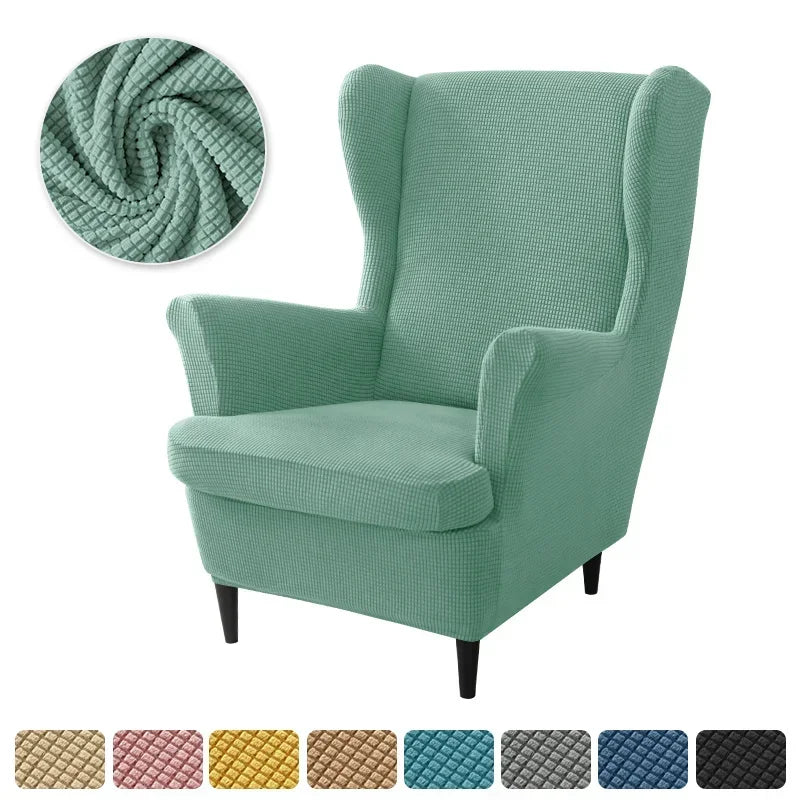 Polar Fleece Wing Chair Cover High Back Stretch Sofa Covers Armchair Covers Non Slip Sofa Slipcovers with Seat Cushion Cover