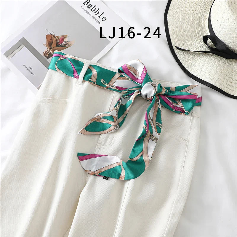 Long Silk Skinny Scarf Women Neck Hair Band Solid Printed Foulard Neckerchief Hairscarf Female Fashion  Handle Ties Ribbon