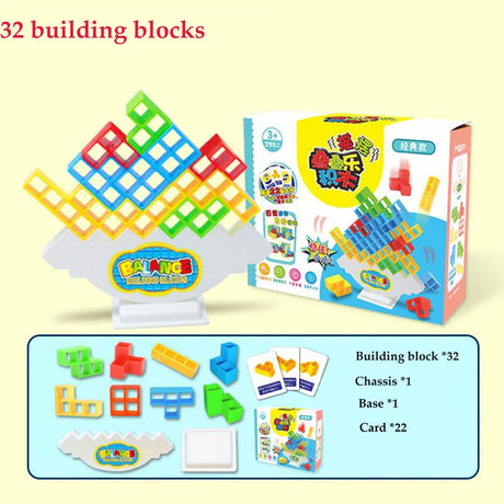 48-64Pcs Tetra Tower Game Stacking Blocks Stack Building Blocks Balance Puzzle Board Assembly Bricks Educational Toys for Kids