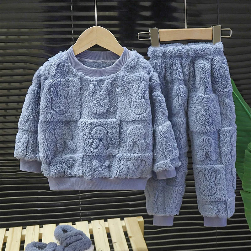 Children Clothes New Fall Winter Pajamas Set Thickened Warm Loungewear  Boys Girls Long Pajamas Top+Pants Two-piece Set