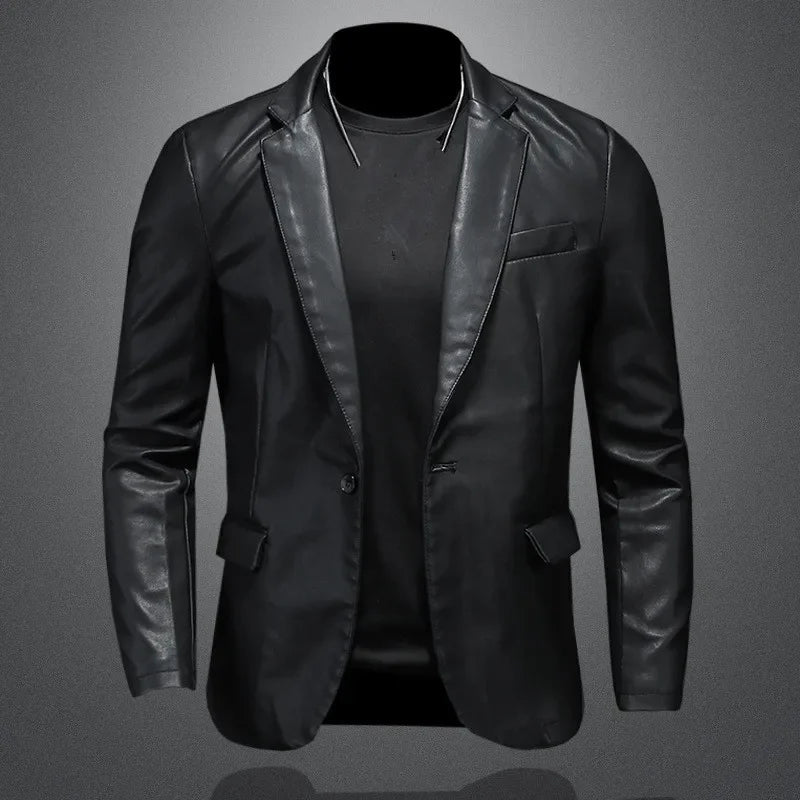 Men's Casual Leather Dress Suit Coat Casual Pu Blazers Jacket Casual Blazer Jackets Men Leather Jakcets