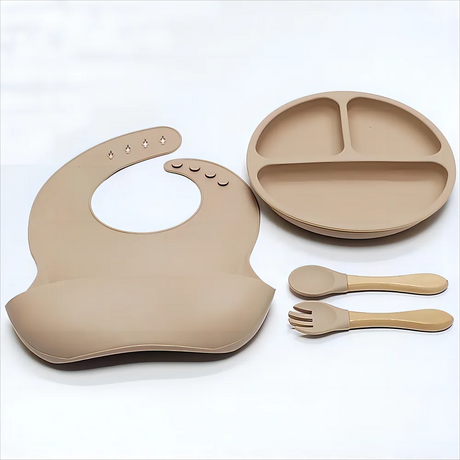 Children's silicone tableware sets baby complementary bowl baby eating fork and spoon set suction anti-fall